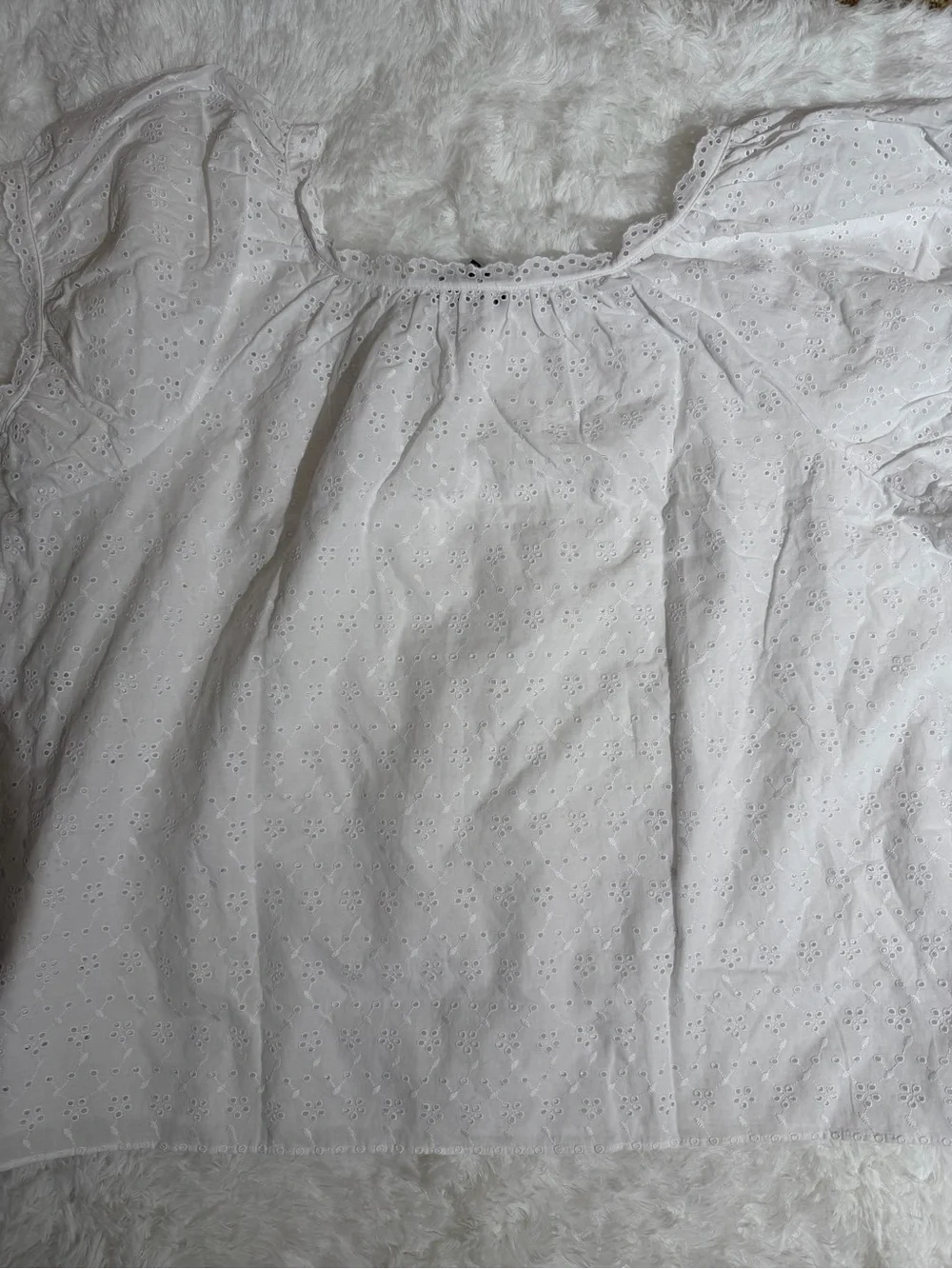 NWT J.Crew 3X Scallop Trim Eyelet Puff-Sleeve Top White Pointelle Blouse Shirt